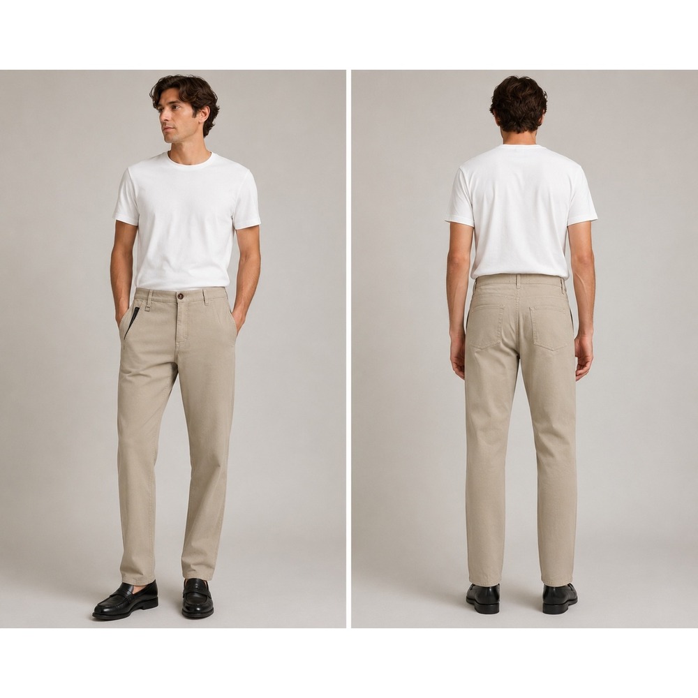 NWT The Kooples Jeans Men's Beige Slim Chino Pants Leather Zip Pocket